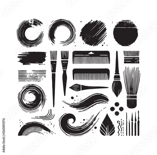 Brush grunge elements silhouette vector illustration
