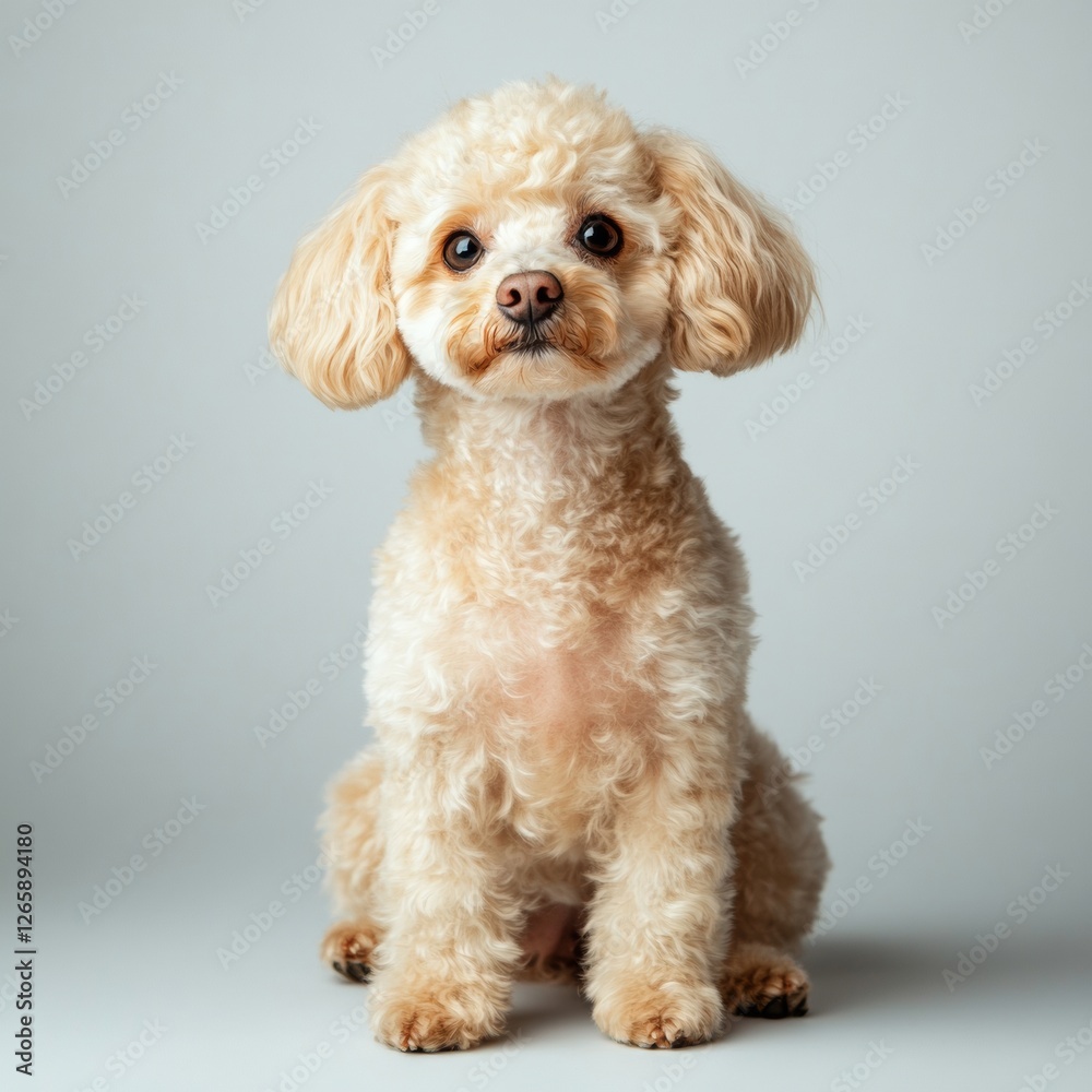 Alert Miniature Poodle Dog Posing Elegantly with Ears Up Alert Miniature Poodle Dog Posing Elegantly with Ears Up