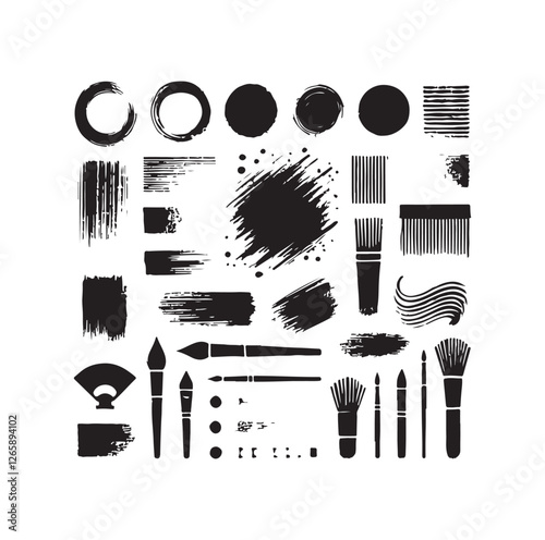 Brush grunge elements silhouette vector illustration
