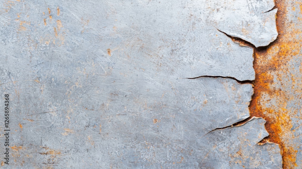 Obraz premium Brushed steel surface with deep scratches and wear on the right side, rugged industrial aesthetic, ideal for mechanics and heavy machinery