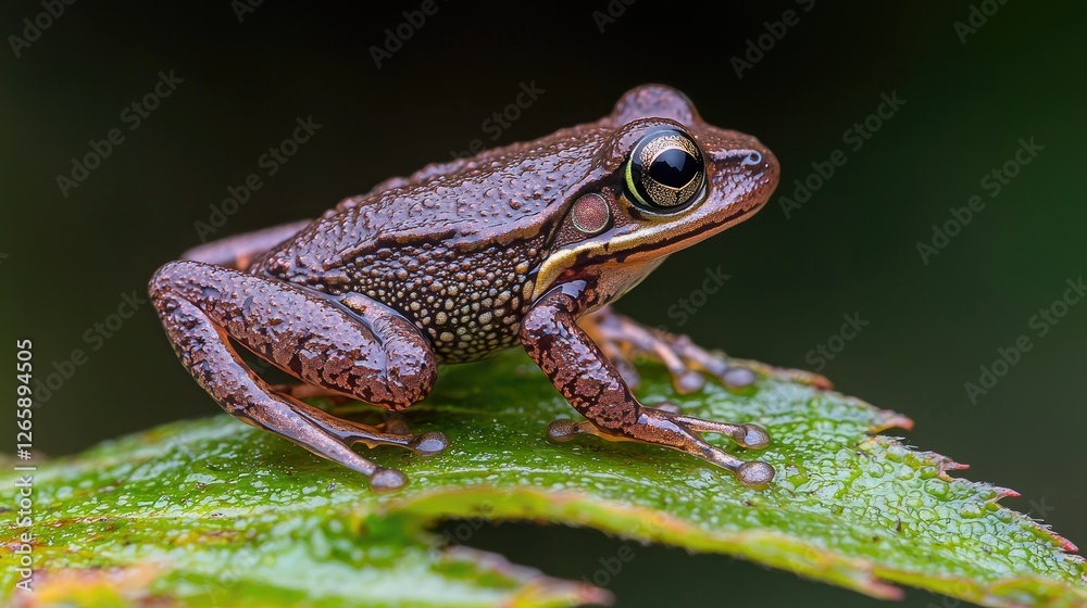 Obraz premium Small Frog on Leaf, Close-up View