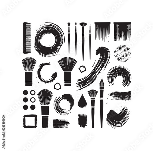 Brush grunge elements silhouette vector illustration
