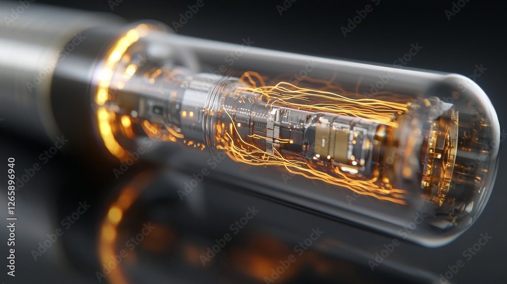 Naklejka premium A 3d render of a futuristic glowing quantum computer unit is shown