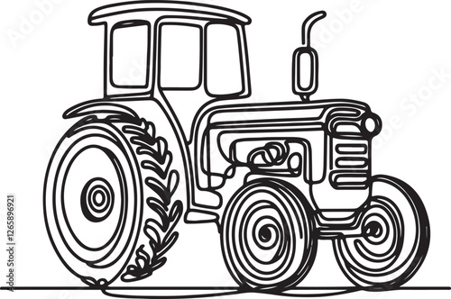 Heavy-Duty Tractor Line Drawing – Farm Equipment Art