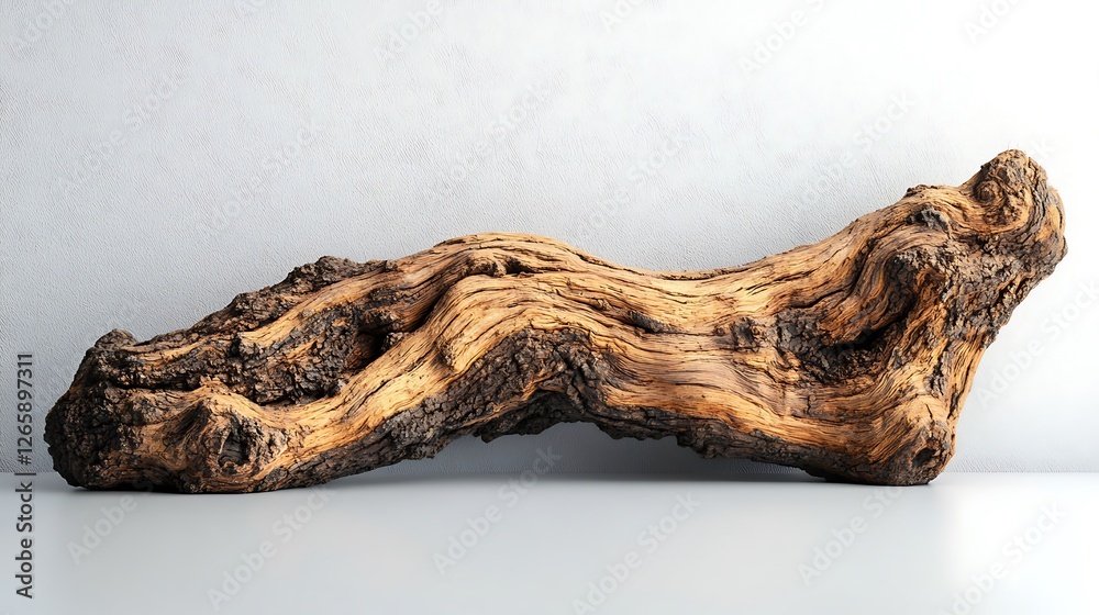 Textured wooden tree trunk with rich bark, isolated on a smooth white surface, displayed in high-definition clarity. Textured wooden tree trunk with rich bark, isolated on a smooth white surface, displayed in high-definition clarity.