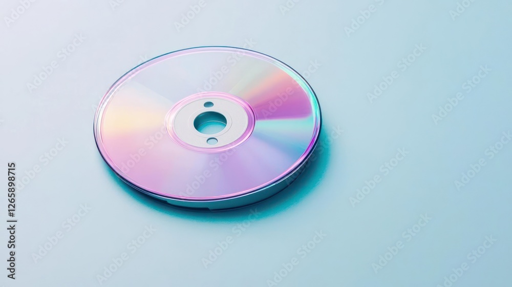 Iridescent CD On Pastel Blue Background Iridescent CD On Pastel Blue Background