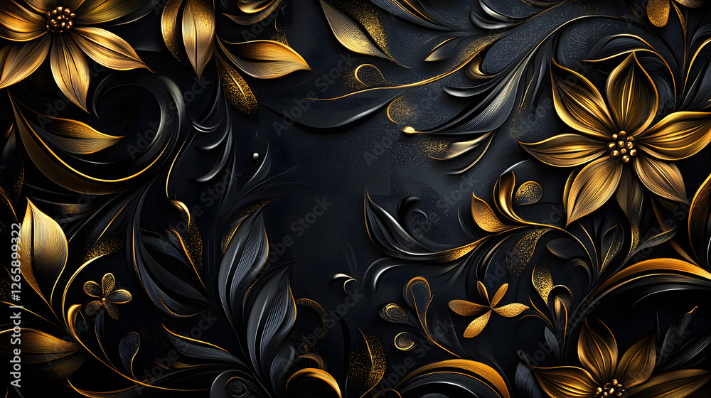 3D golden floral design on a black background
3D golden floral design on a black background