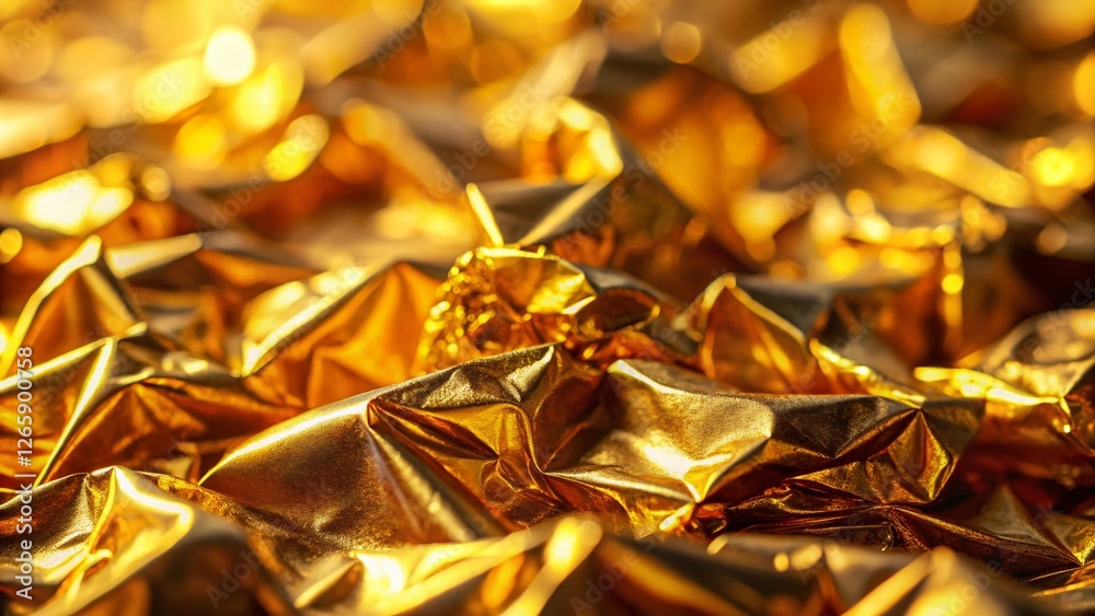 Luxurious Gold Foil Texture Background with Highlights and Uneven Surface