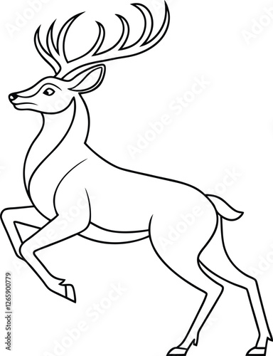 Majestic Stag Rampant Heraldic Deer, Coat of Arms, Line Art
