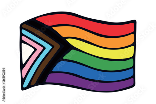 Colorful Lgbtq progress pride flag Happy pride day LGBTQ community Pride Month Vector hand drawn doodle for posters, stickers, logo, cards