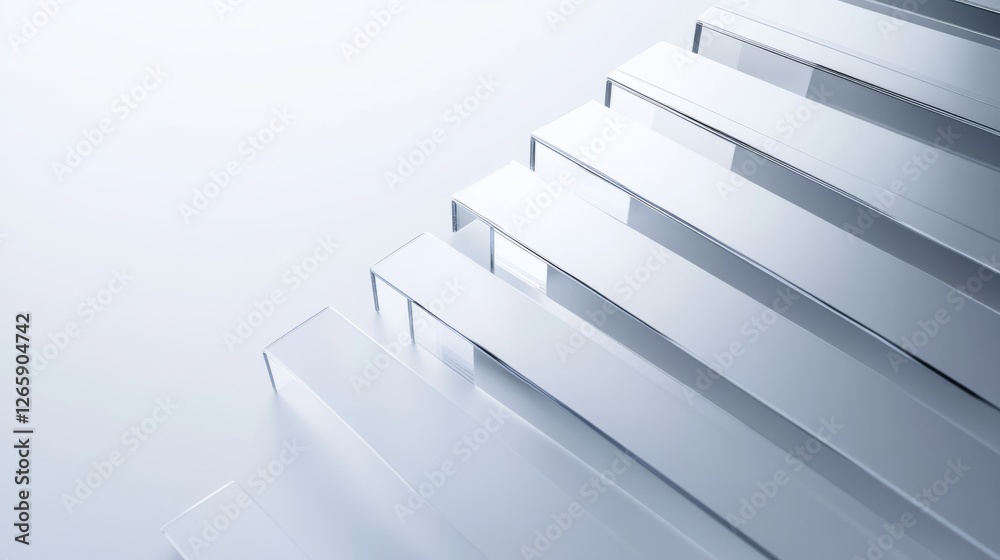 Obraz premium Abstract 3D glass graph symbolizing financial growth, set against a minimalistic backdrop with soft gradient lighting.