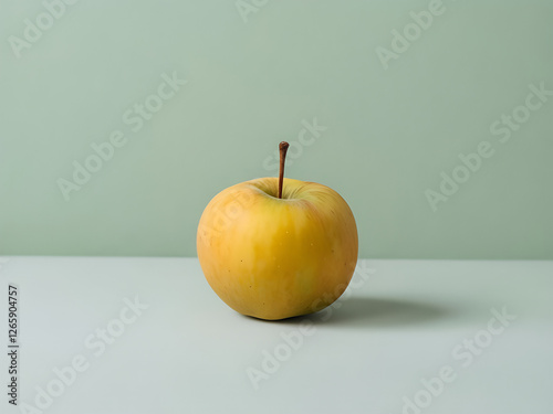 singola mela solitaria color giallo dorato appoggiata su di una superficie vuota, Single golden yellow solitary apple resting on an empty surface photo