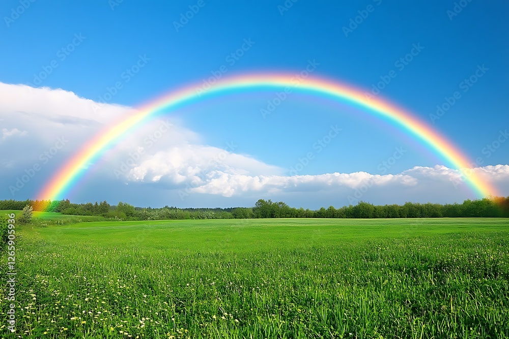 Naklejka premium Maui Rainbow. Bright Day with Rainbow over Maui Mountains and Hills 