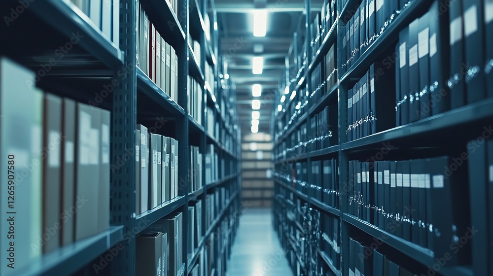 File Archive: Rows Of Folders And Documents In Storage. Information Management Concept. File Archive: Rows Of Folders And Documents In Storage. Information Management Concept.