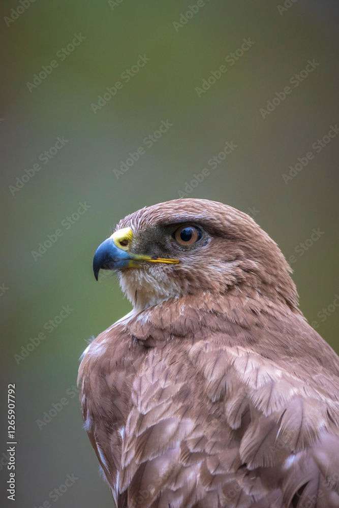 Common buzzard, Buteo Buteo, bird of prey perched Common buzzard, Buteo Buteo, bird of prey perched