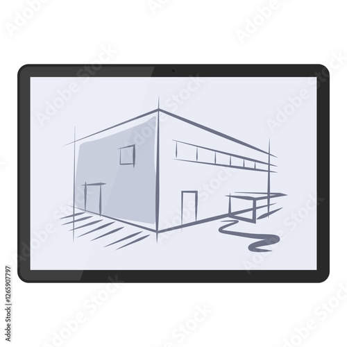 Modern building architectural sketch on a digital tablet