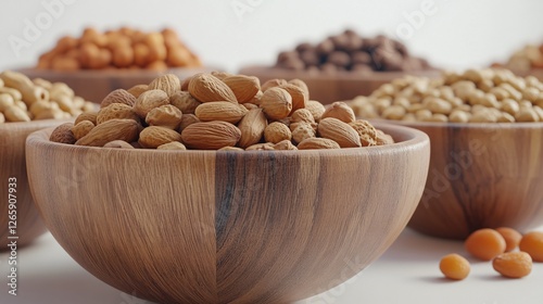 Natural Nuts in Wooden Bowls