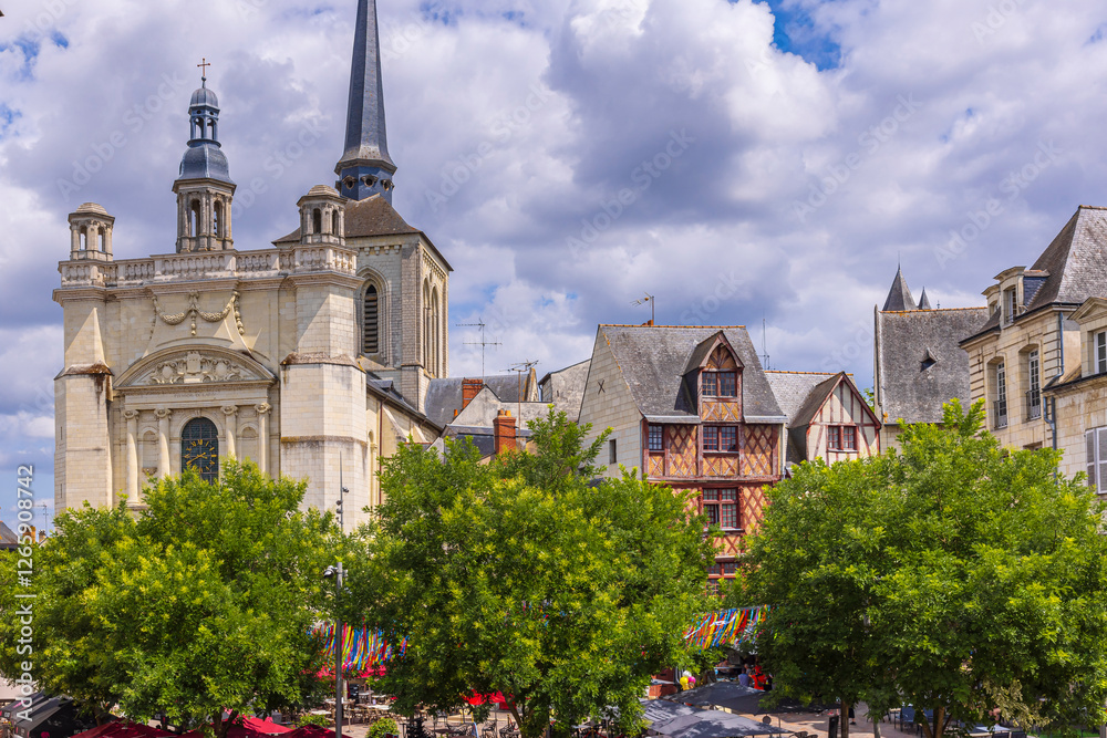 Obraz premium Saumur, France, located at the Loire river under a beautiful cloudscape during daytime.