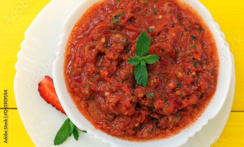 Gazpacho is a classic Spanish tomato soup flavored with mint, garlic, spices, and herbs. A must-try!
