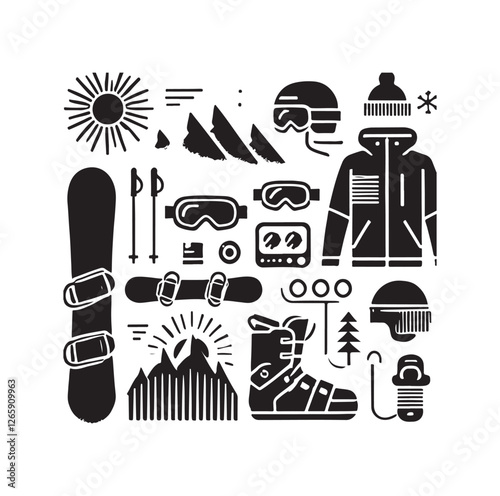 Snowboarding elements silhouette vector illustration