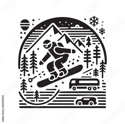 Snowboarding elements silhouette vector illustration