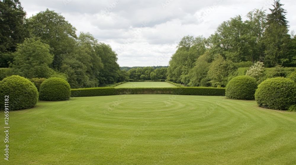 Naklejka premium Formal Garden Lawn with Circular Design, Expansive View