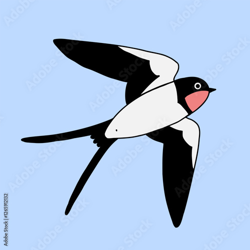 Swallow isolated on a blue background. Cartoon simple flat illustration.