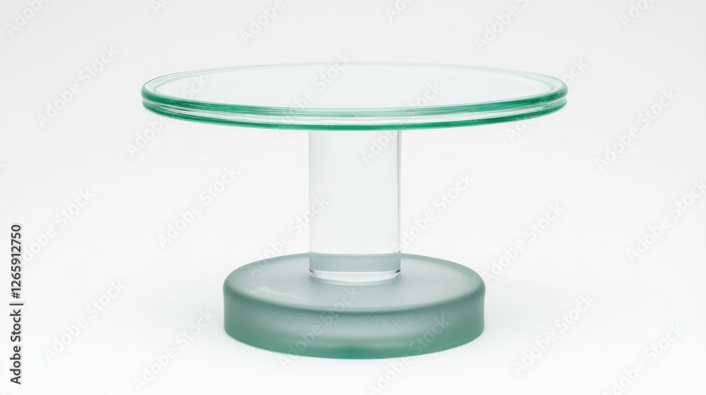 Glass tabletop pedestal on white background; object, studio shot Glass tabletop pedestal on white background; object, studio shot