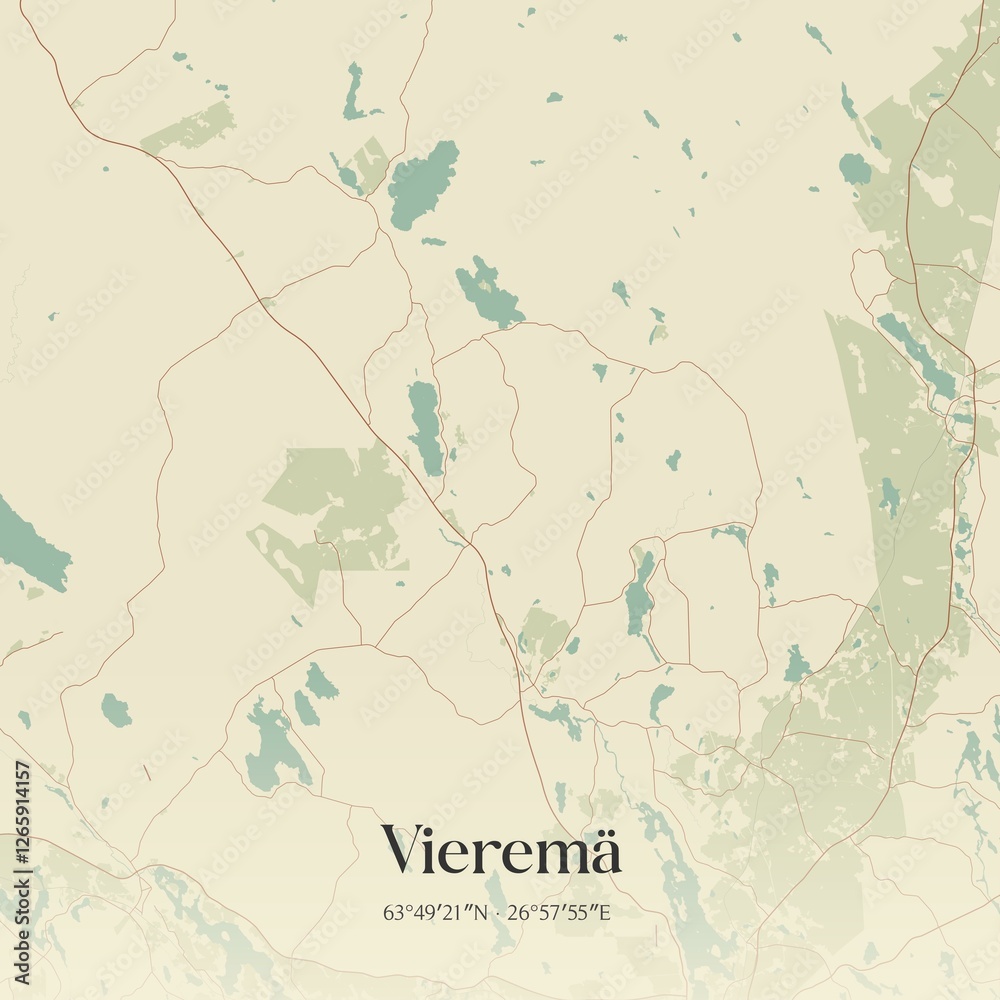 Fototapeta premium Vintage map of Vieremä, Finland.