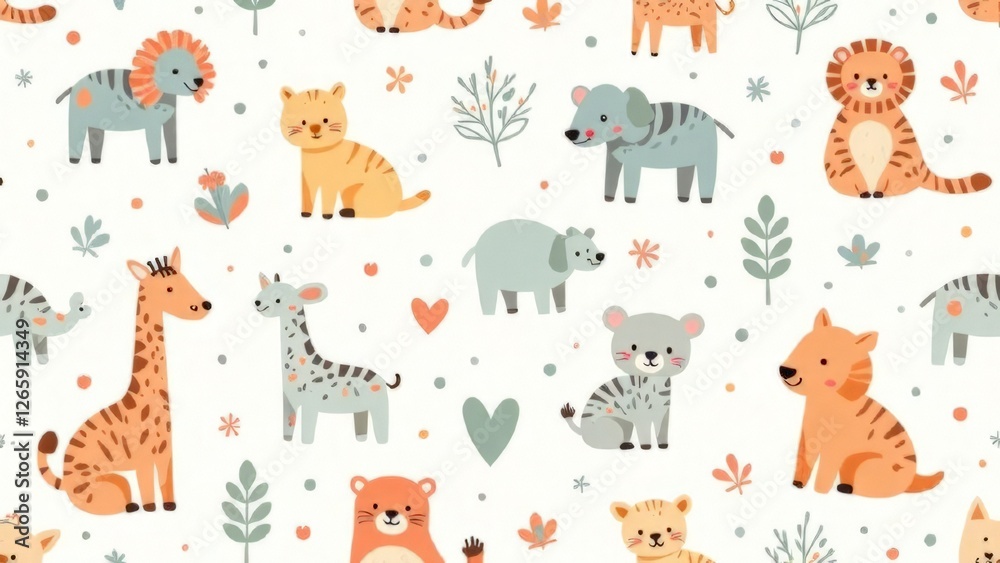 Obraz premium Baby hand drawn design for textile, posters, cards. Baby animals pattern. Fabric baby design.