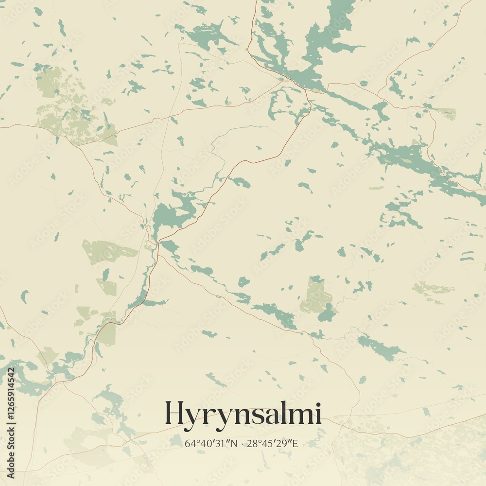 Fototapeta premium Vintage map of Hyrynsalmi, Finland.