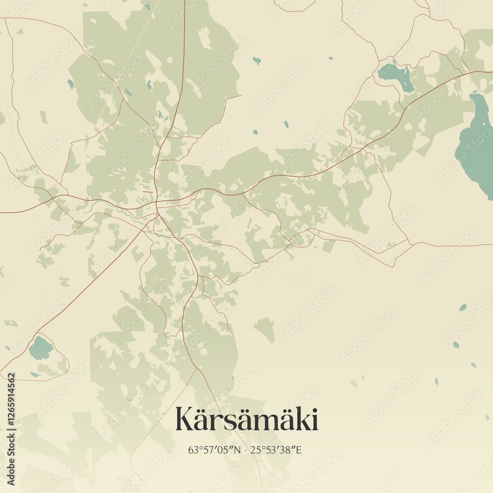 Fototapeta premium Vintage map of Kärsämäki, Finland.