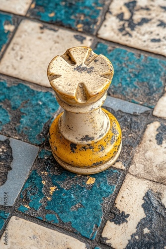 Worn White Pawn on Checkered Chessboard photo