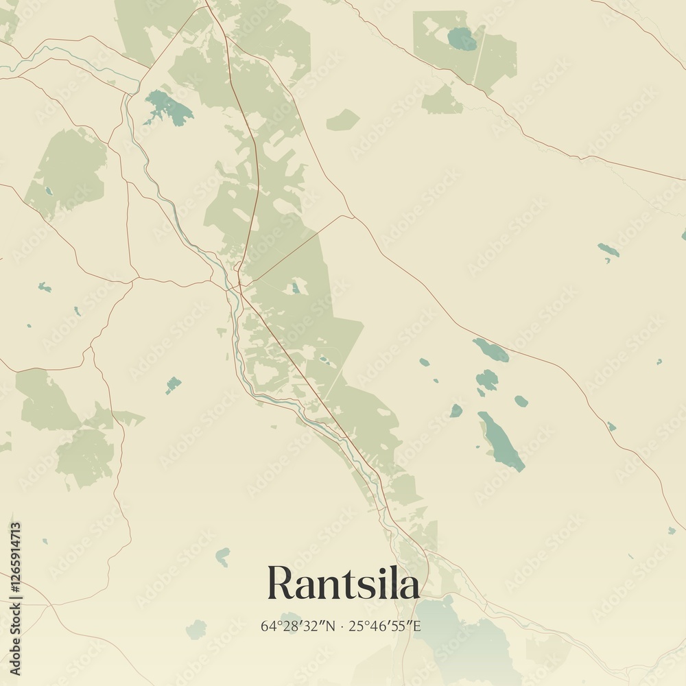 Fototapeta premium Vintage map of Rantsila, Finland.