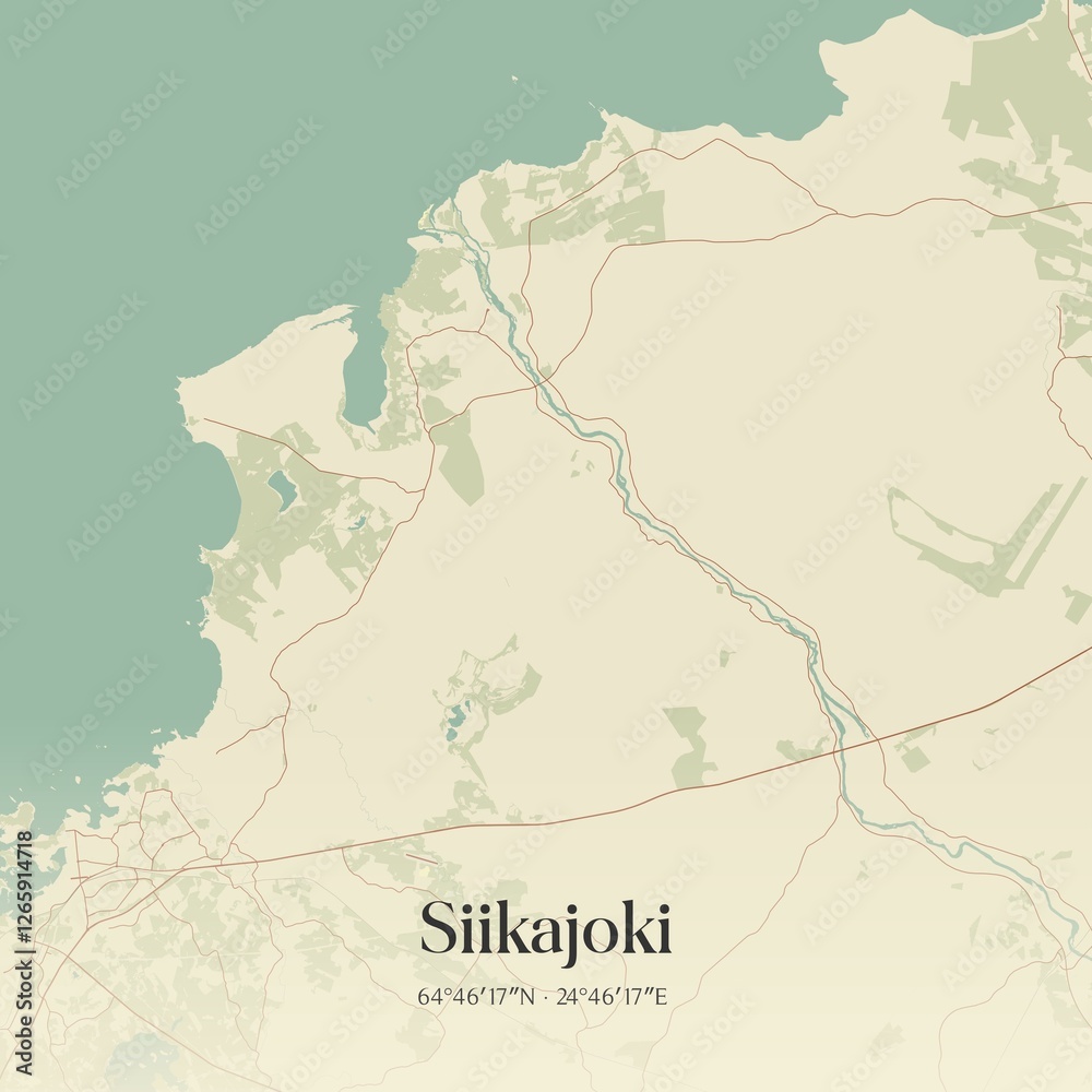 Fototapeta premium Vintage map of Siikajoki, Finland.