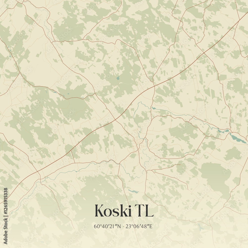Fototapeta premium Vintage map of Koski TL, Finland.
