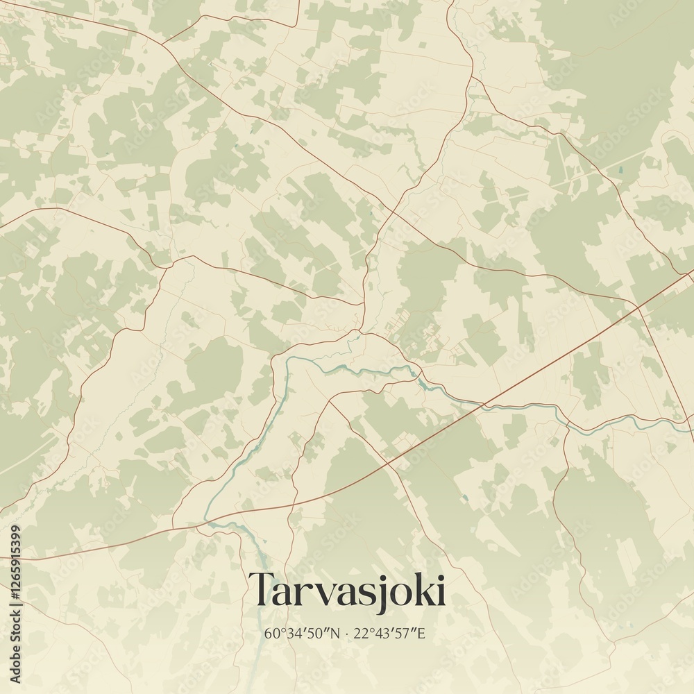 Fototapeta premium Vintage map of Tarvasjoki, Finland.
