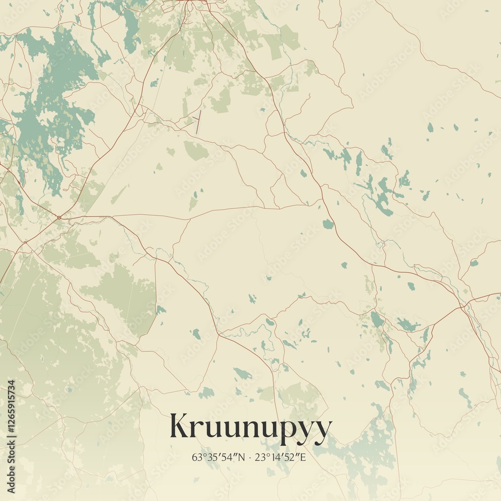 Fototapeta premium Vintage map of Kruunupyy, Finland.