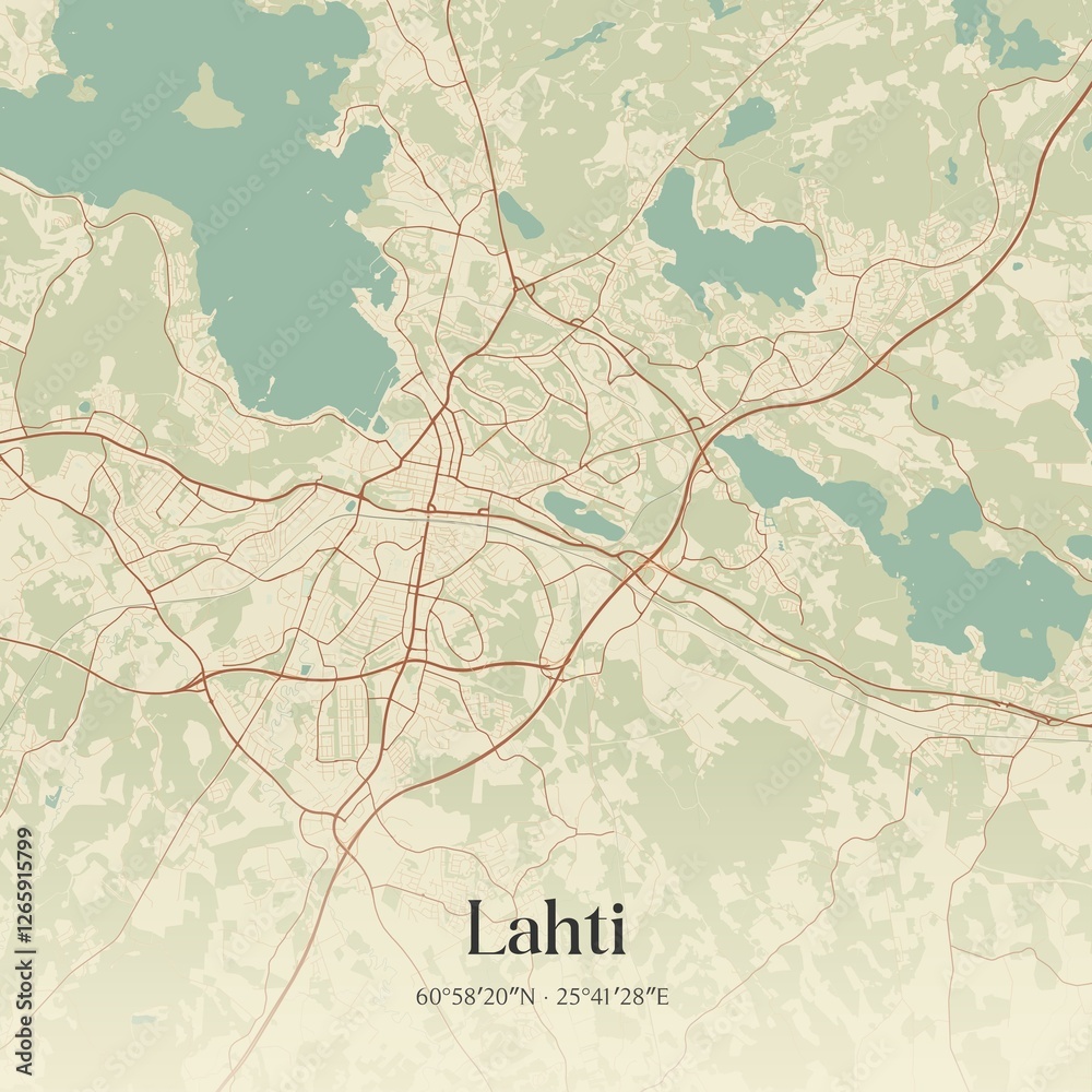 Fototapeta premium Vintage map of Lahti, Finland.