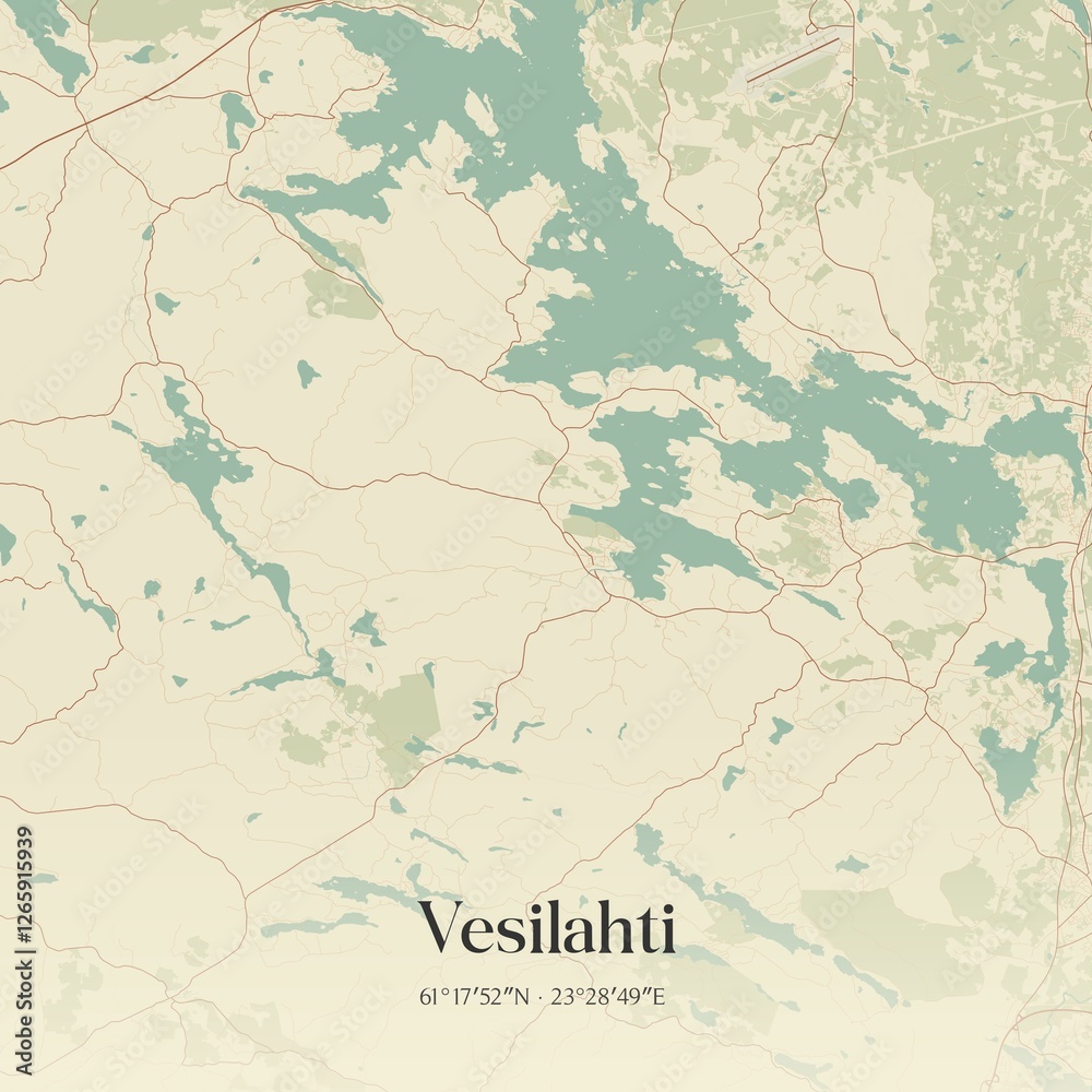 Fototapeta premium Vintage map of Vesilahti, Finland.