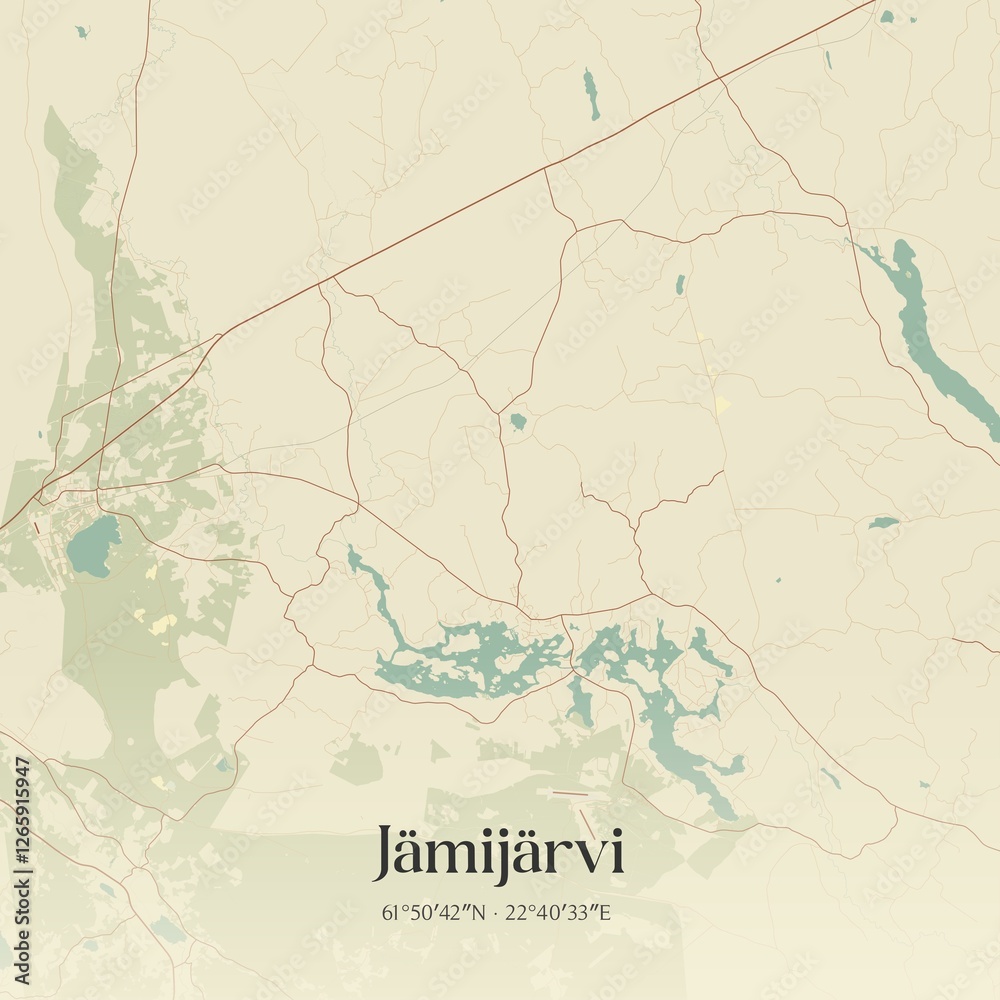 Fototapeta premium Vintage map of Jämijärvi, Finland.
