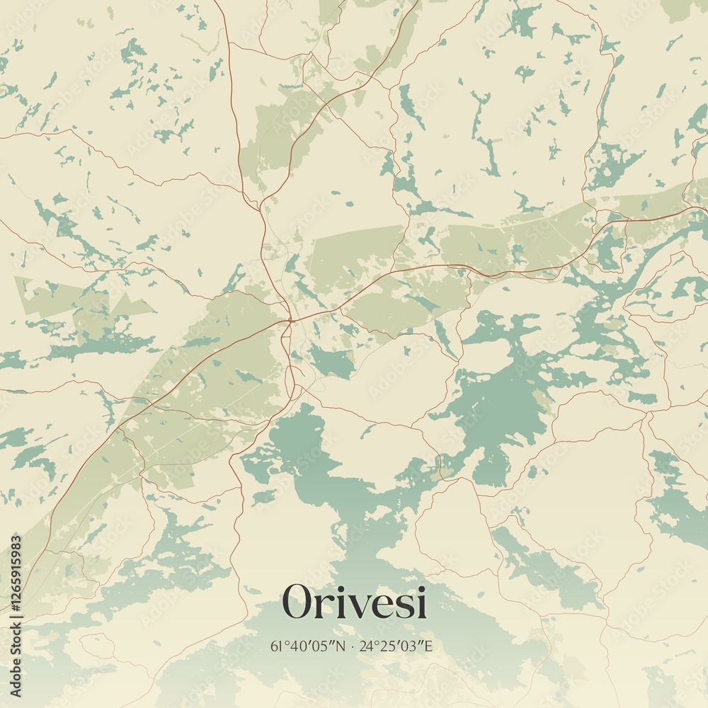 Fototapeta premium Vintage map of Orivesi, Finland.