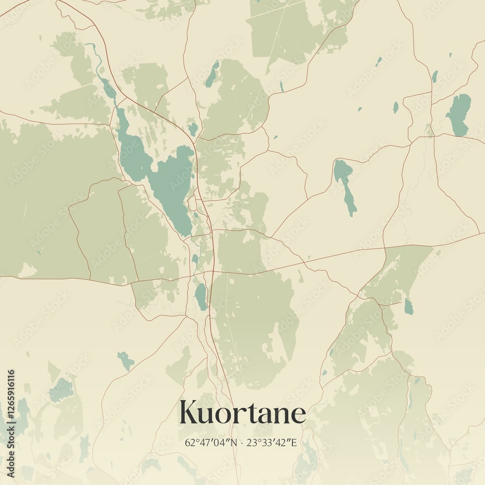 Fototapeta premium Vintage map of Kuortane, Finland.