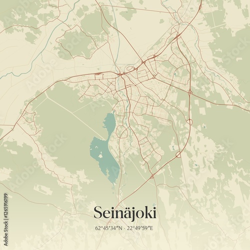 Vintage map of Seinäjoki, Finland. photo