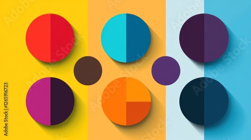 Wallpaper Mural Abstract Colorful Circles with Long Shadows on Divided Background Design Torontodigital.ca