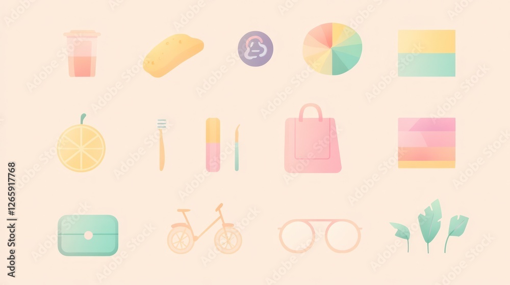 Pastel Aesthetic: Collection of Everyday Objects in Soft, Muted Tones Pastel Aesthetic: Collection of Everyday Objects in Soft, Muted Tones