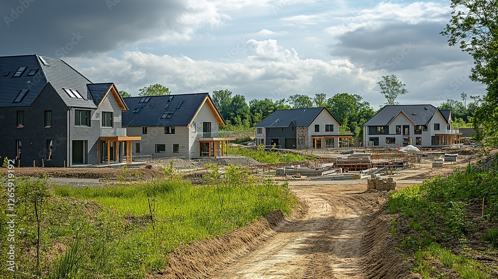Obraz premium New homes under construction a suburban development