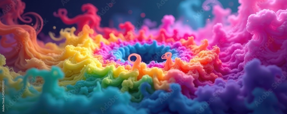 Fototapeta premium Vibrant rainbow rings of smoke swirl, ethereal , fluffy, vapor, magical