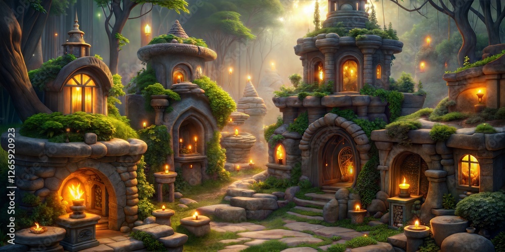 Obraz premium Fantasy Stone Structures with Intricate Designs and Decorative Elements