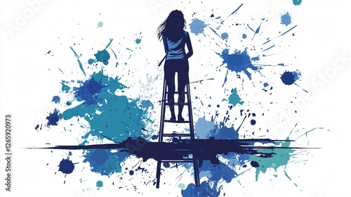 Creative Young Woman Painter Drawing on Wall with Splash Effect